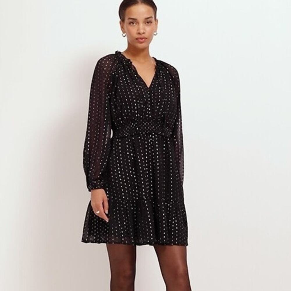 Old Navy Women's Size L Waist-Defined Shine Mini Dress Long Sheer Sleeves